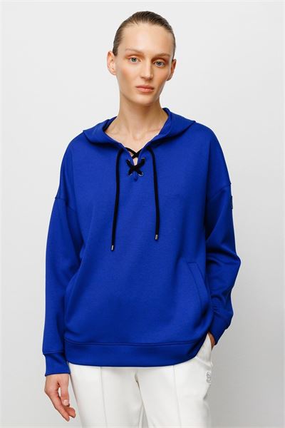 Mavi Önden Bağcıklı Kapüşonlu Sweat